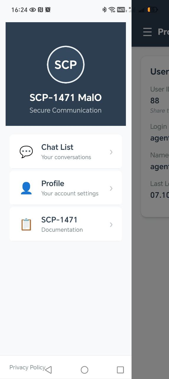 MalO app conversation list and navigation
